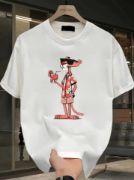 Baskılı Oversize Bisiklet Yaka T-shirt - Beyaz resmi